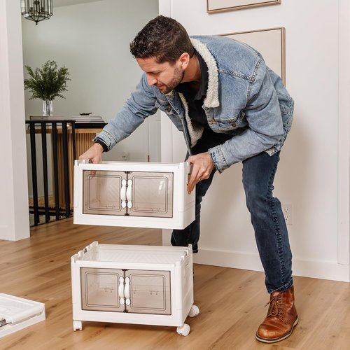 DALMAN 26QT Stackable Storage Bins with Lids - 3-Tier Wheeled Organizer for Versatile Home Storage