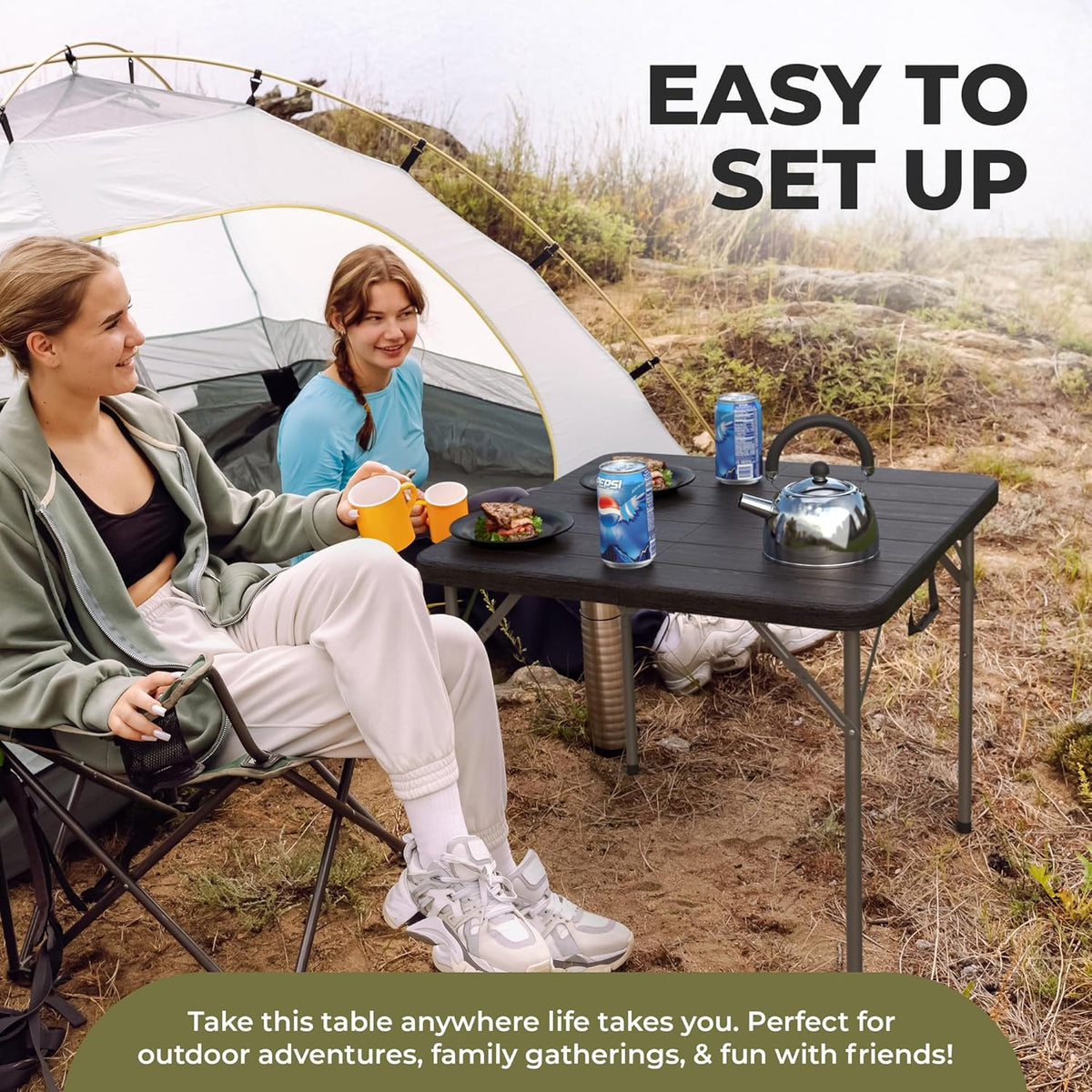 Modern Space 34" Square Foldable Table - Heavy Duty Portable Design with Built-In Handle | Ideal for Events, Picnics, and More