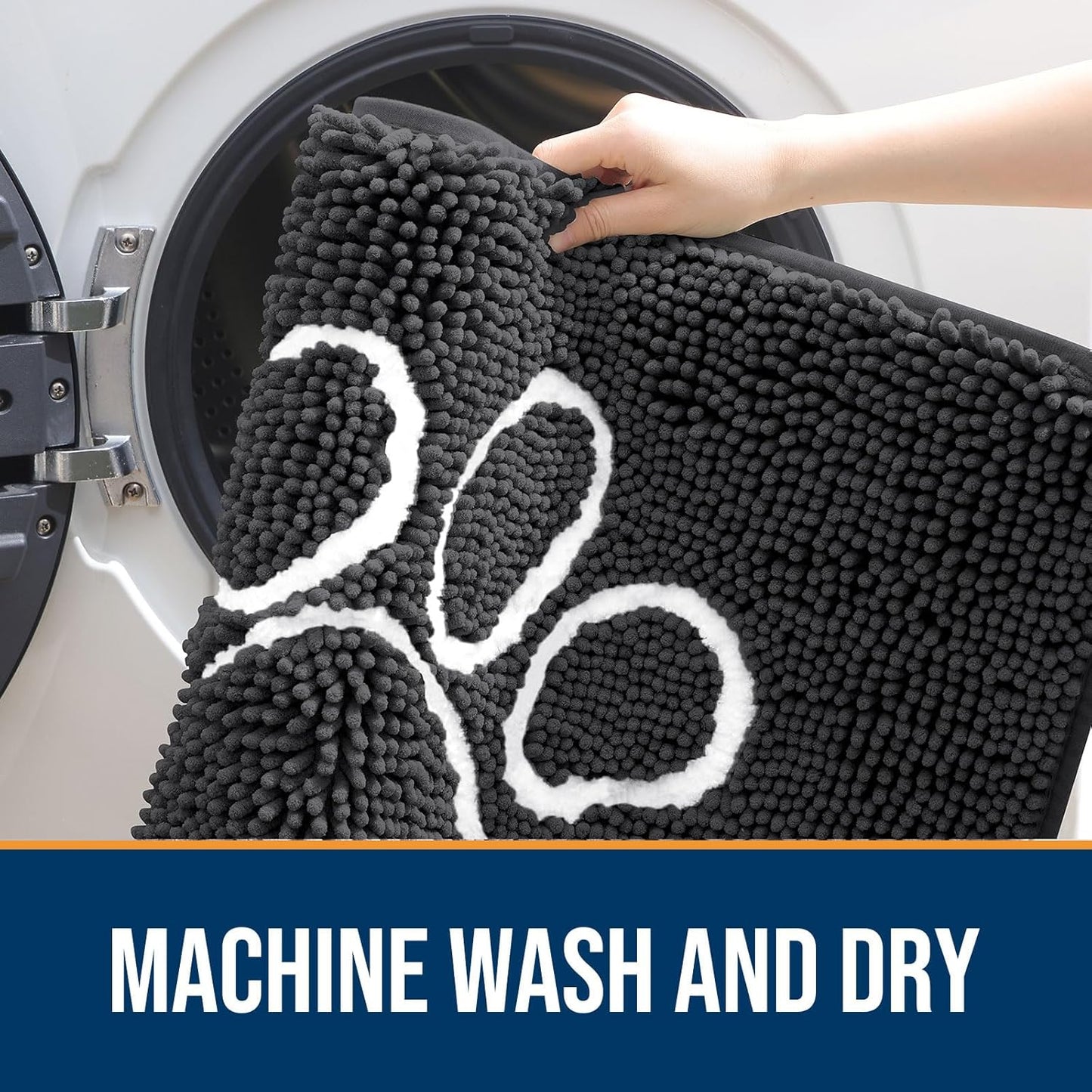 OLANLY Dog Door Mat - Absorbent Non-Slip Chenille for Muddy Paws | 70x32 Dark Grey Paw Print Design