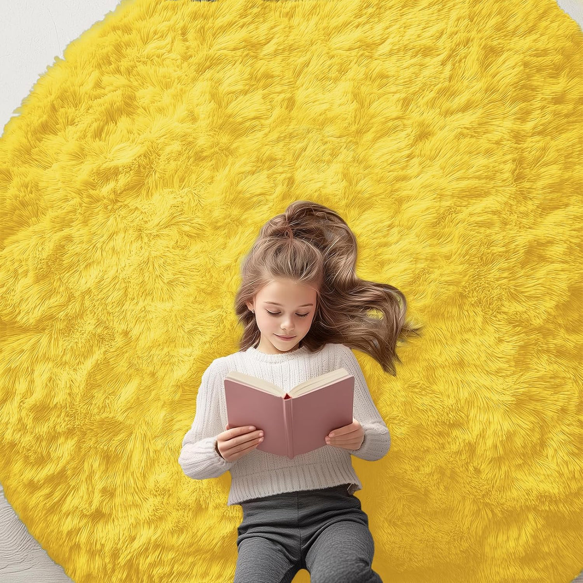 OLANLY Yellow Round Rug - Soft & Fluffy 6 ft Circle Area Rug for Bedroom, Living Room & Nursery Decor