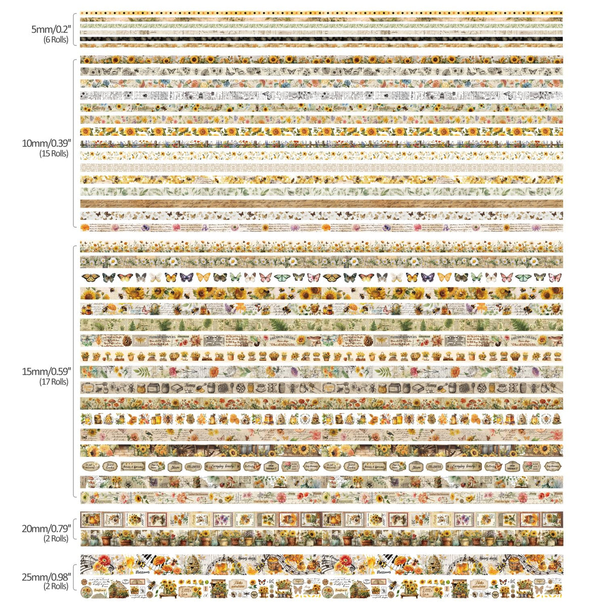 Natural Washi Tape Set, 42 Rolls - Floral, Butterfly, Bee, Botanical,Letter, Vintage Writable Scrapbooking Tapes for Journaling, Bullet Diaries, Card Making, Gift Wrapping, Aesthetic Craft Supplies