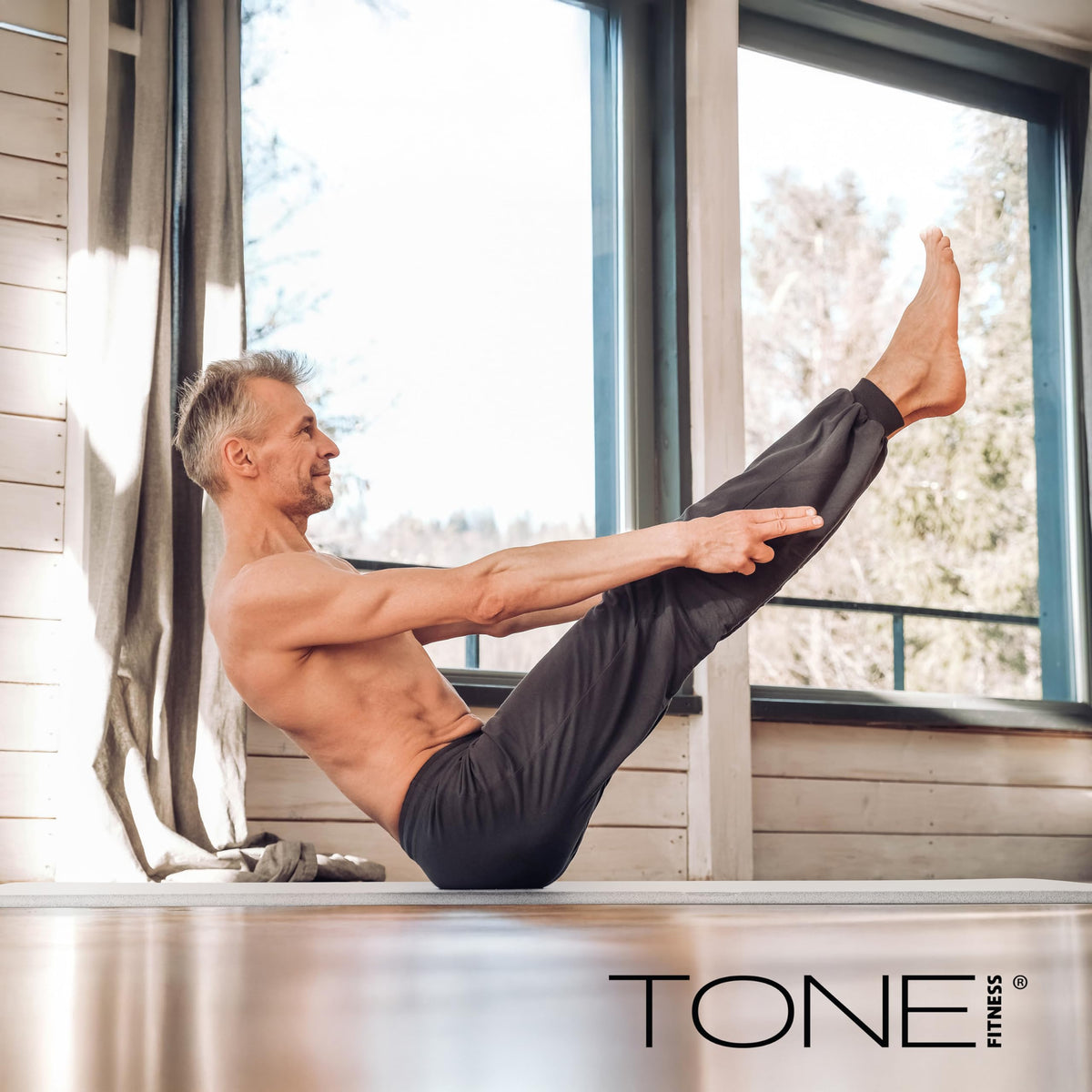 Tone Fitness Premium Extra Thick 1-Inch High Density Exercise Mat with Carry Strap – Non-Slip Workout, Pilates, and Yoga Mat for Home Gym - Color Black - Diamond Pattern