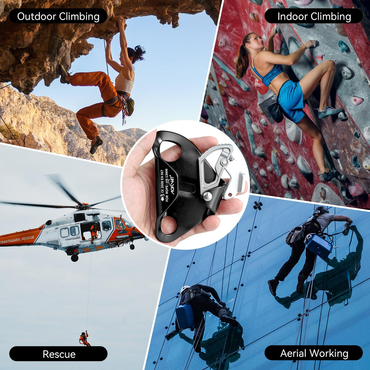 Chest Ascender Tree Climbing Gear Rope Grab High Strength Aluminum Alloy Rappelling Equipment CE Certified for Rock Climbing Rescue Aerial Work Mountaineering Caving Arborist Work 8-13mm Ropes (Black)