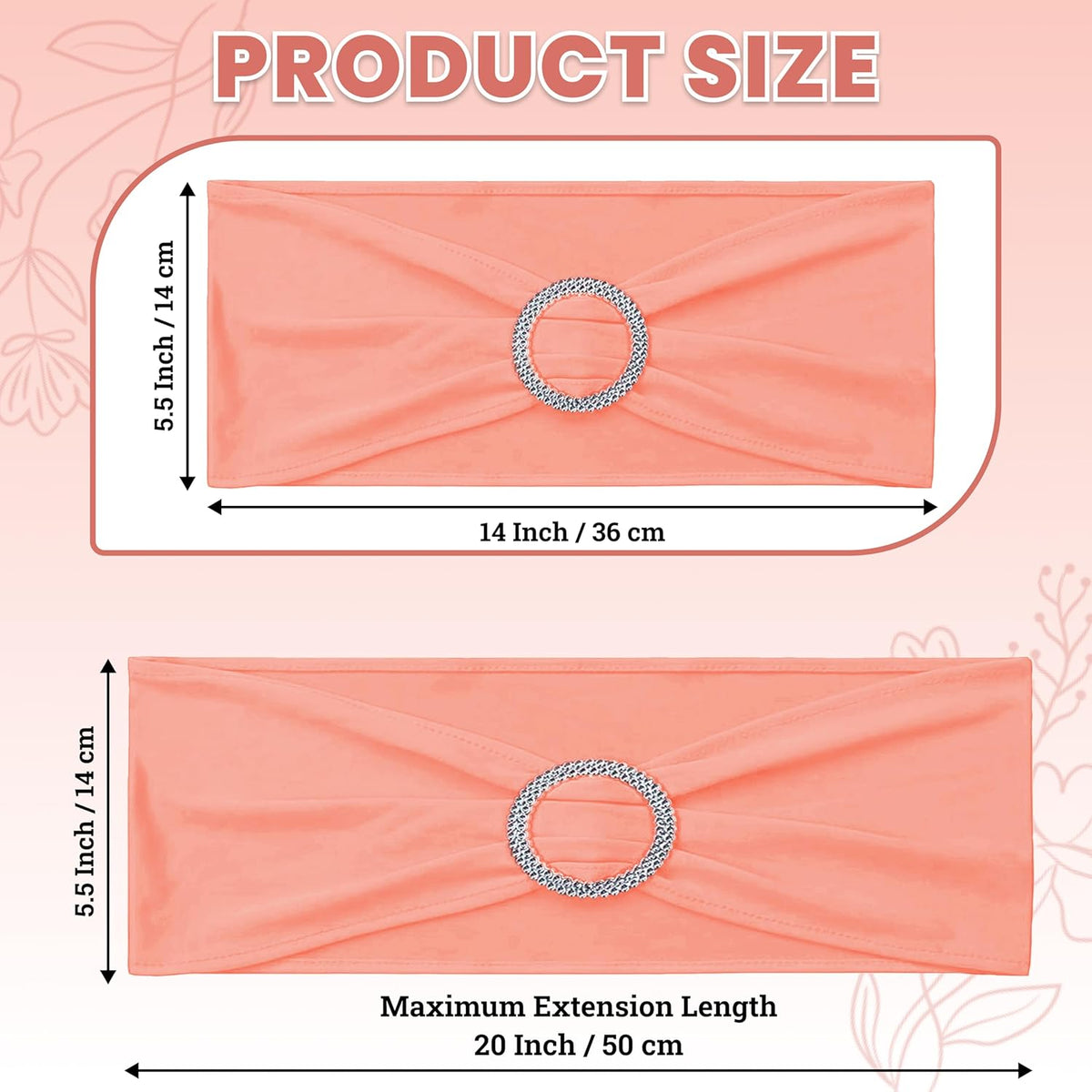 MDS Premium Spandex Chair Sashes - Stretchy Bow Covers with Buckle Slider for Weddings | 25 Pack - Peach