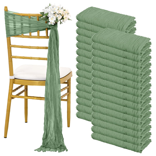 Pesonlook 30 PCS Sage Green Cheesecloth Chair Sashes 16 x 108 inch Cheesecloth Chair Sashes Rustic Chair Decorative Bows Designed Chair Cover for Wedding Banquet Party Aisle Home Kitchen Decoration