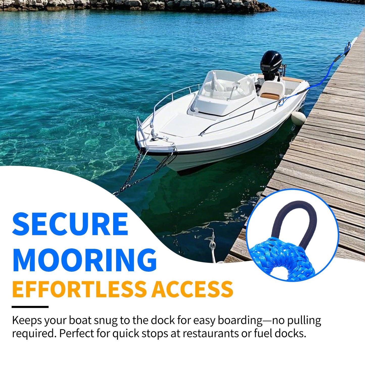 ZRSCHYG Bungee Dock Lines for Boats – Single Hook Heavy-Duty Elastic Anchor Rope – Secure Boat Dock Lines, Potoon Mooring & PWC Tie Downs (Blue, 4 FT)