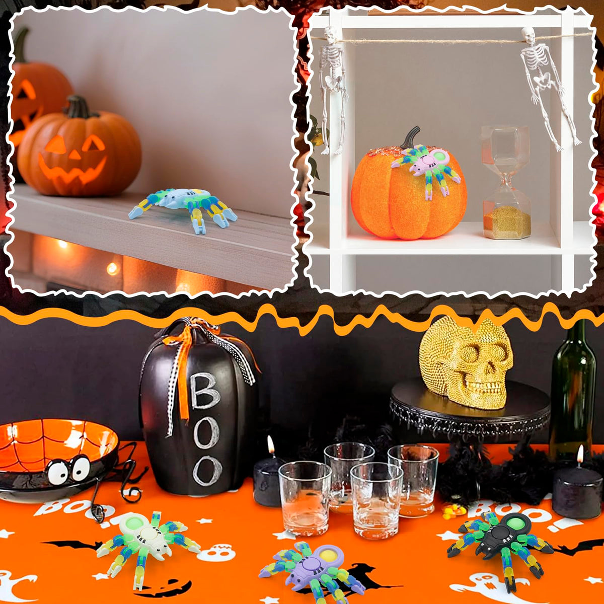 LENDOD Halloween Spider Transformable Fidget Toys - Halloween Party Favors Bulk for Kids and Adults, Glow in The Dark, Halloween Treat Bags Gifts, Pop Sensory Fidget Toys & Home Party Decor-15PCS