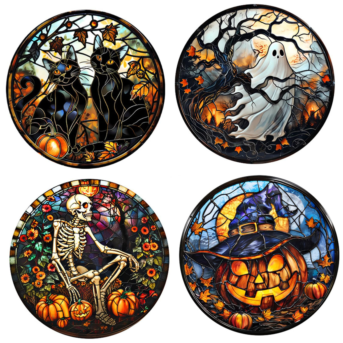 WBQMUNY 4 Styles Halloween Window Stickers,Black Cat Bat Pumpkin Witch Window Clings Decals for Halloween Party Decoration Glass Window Indoor and Outdoor Home Decor (SMJD058)