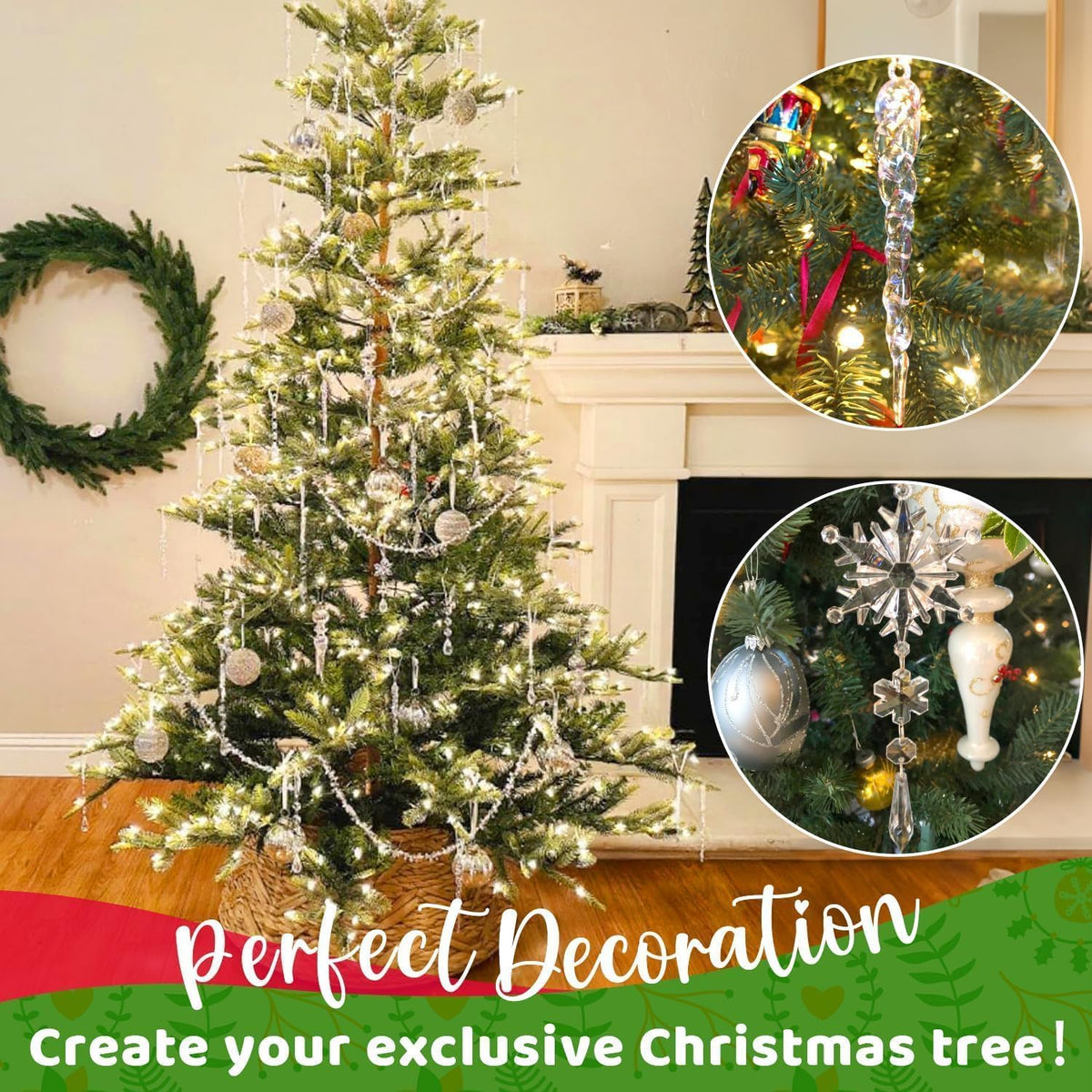 18pcs Crystal Christmas Ornaments for Tree Decorations-Hanging Acrylic Snowflake Icicle Ornaments with Drop Pendants for Winter Wonderland Chandelier Crystals Decorations Supplies