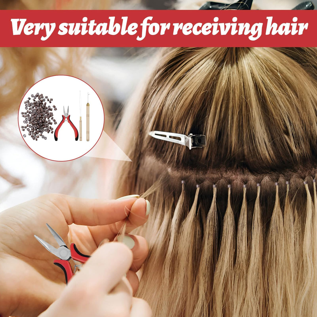 Nano Beads Hair Extensions Kit, 1PCS Hair Extension Tools - Professional Pliers and Loop Threader