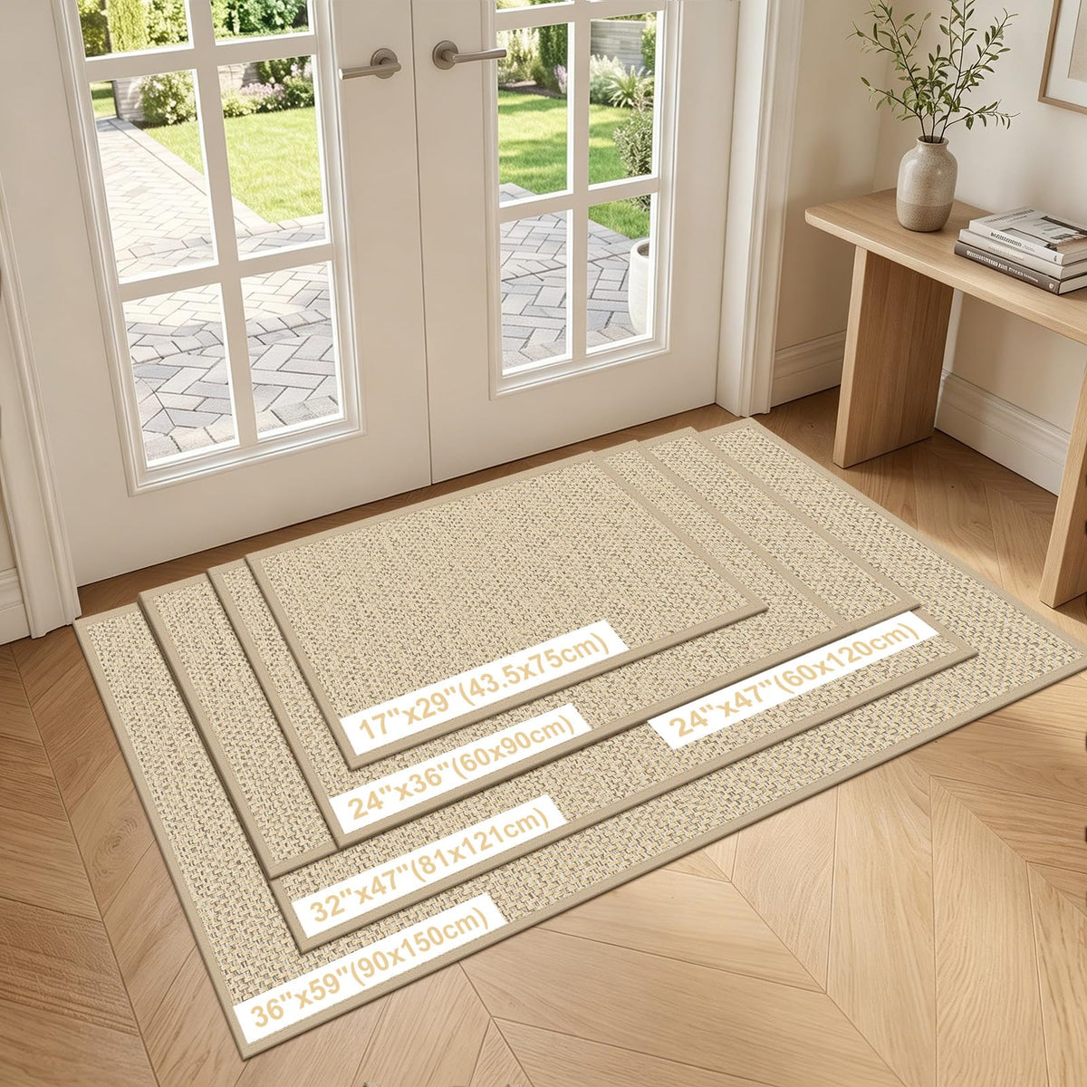 LEKEEPGO Door Mat 17"x29", Non Slip Door Mat Indoor Entrance, Rubber Backing Indoor Door mats Washable Absorbent Low-Profile Doormat Front Entryway Entry Resist Dirt Inside Door Mats, Khaki