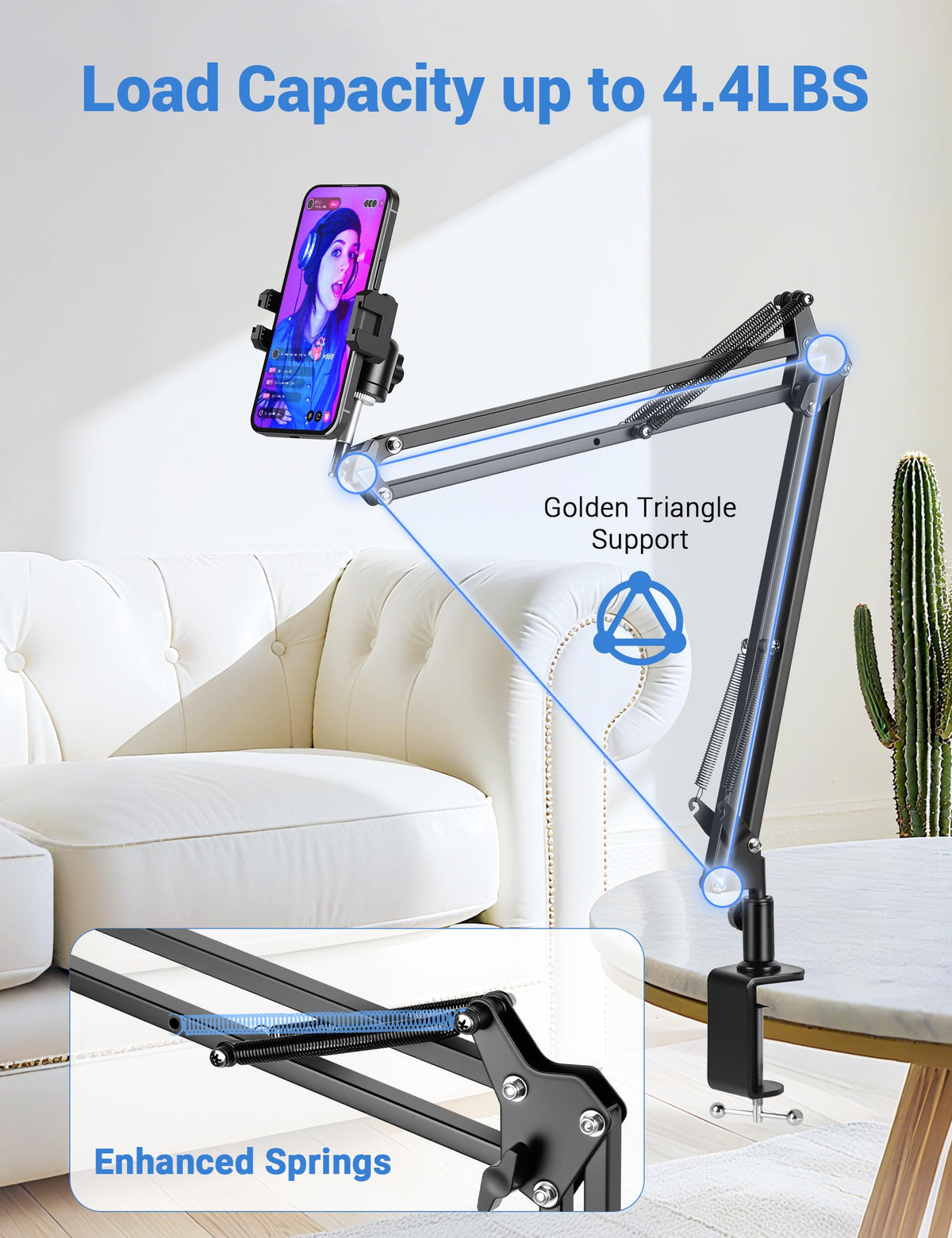 Evekea Overhead Camera Mount, Desk Camera Mount with 360° Adjustable Arm and Phone Holder for DSLR Cameras/iPhone/Webcam/Ring Light, Desk Phone Stand for Video Recording,Zoom Meeting,YouTube,TikTok