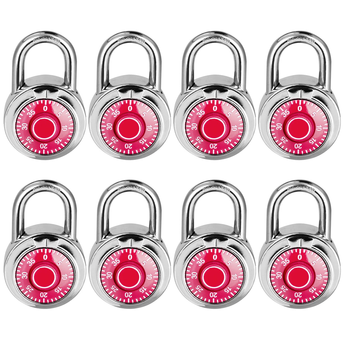Combination Lock, LQYN Standard Dial Combination Lock, Pack of 8; Red Turnplate, 2 in. Wide, Fixed Three Digital Combination, for School, Gym & Locker, Toolbox, Gate