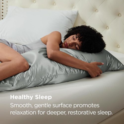 Bedsure Satin Body Pillowcase - Cooling Silk-Like Cover for Hair & Skin | Grey, 20x54 Inches