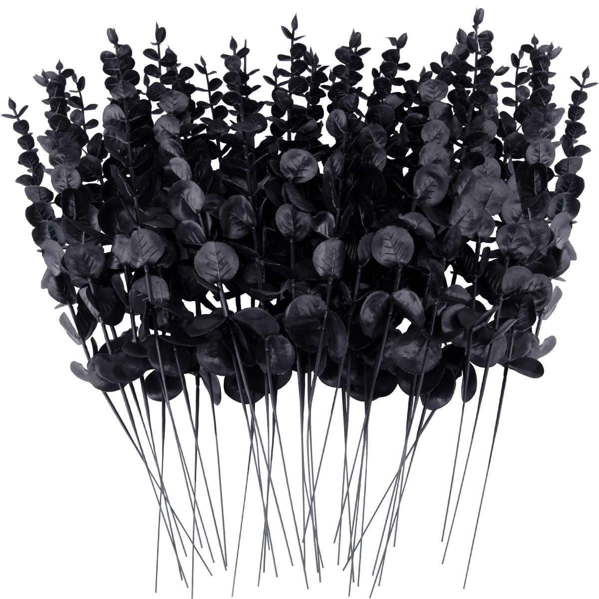 FEQO 36 Pcs Black Eucalyptus Stems Artificial Leaves Faux Eucalyptus Stems Branches 15 inch for Wedding Bouquet Home Decor