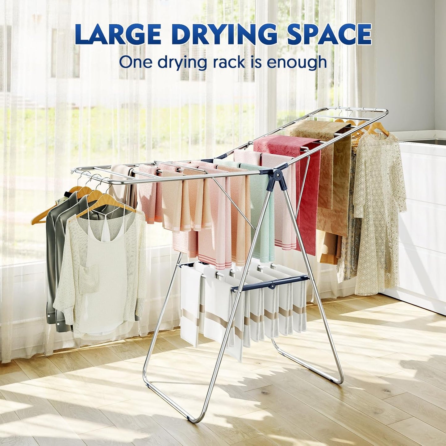 APEXCHASER Stainless Steel Clothes Drying Rack - Height-Adjustable & Foldable | Indoor/Outdoor Use