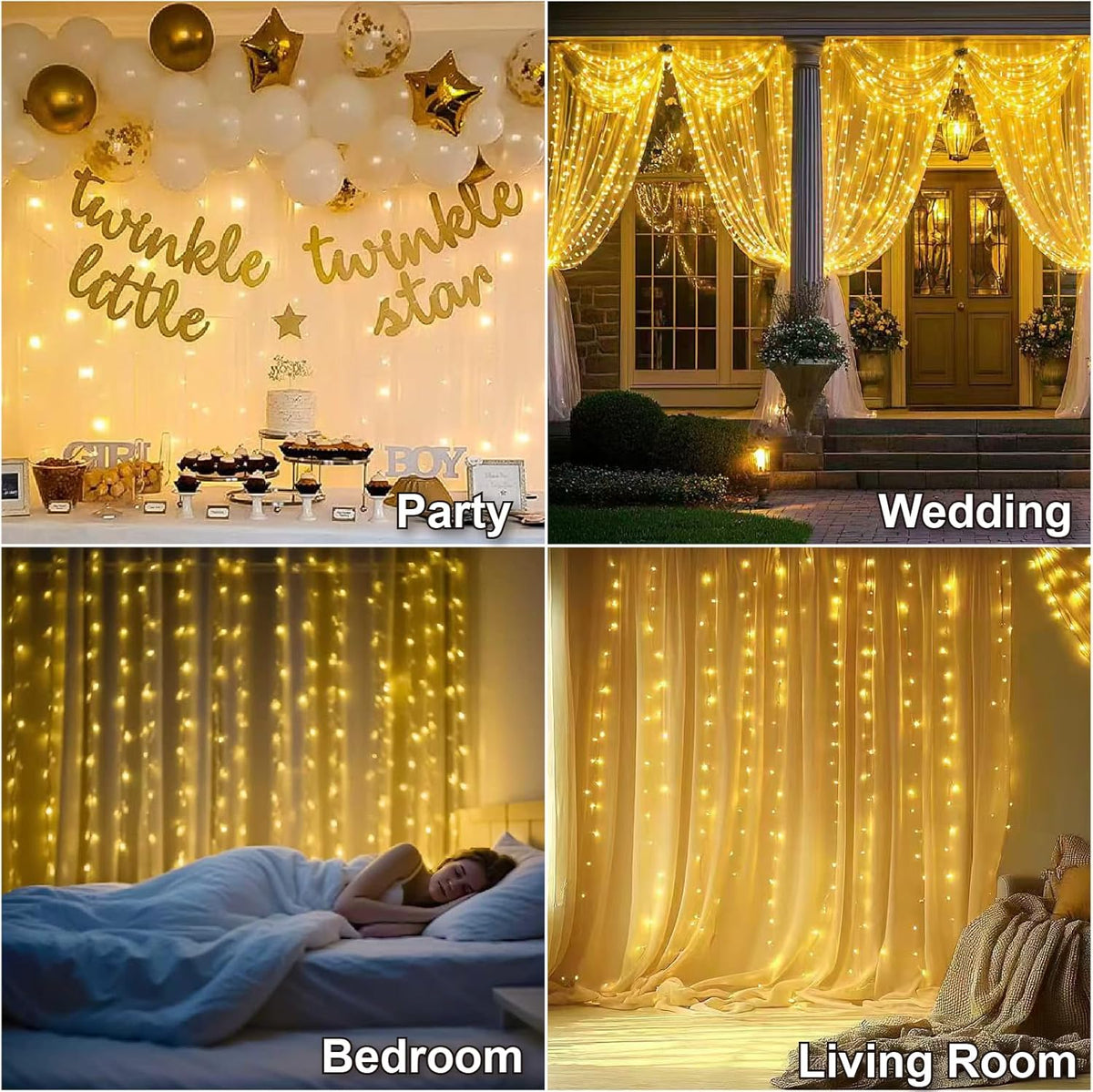 Skiennix Warm White Curtain Light - 300 LED Fairy String Lights | 9.8ft x 9.8ft with Remote & Hooks