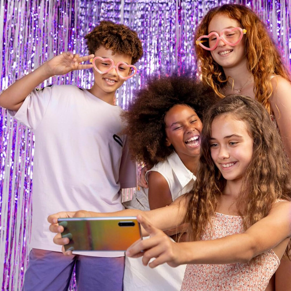 Skiennix Foil Curtain Backdrop - Purple Metallic Tinsel Fringe for Parties | 2 Pack