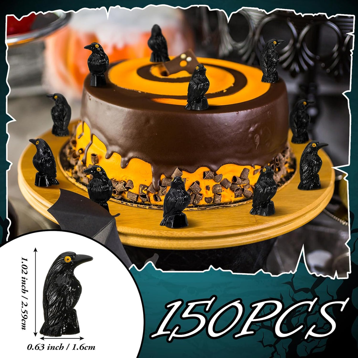 Regine Switzerland Miniature Crows Decor - 150 Pcs Black Resin Raven Figurines for Spooky Holiday Scenes