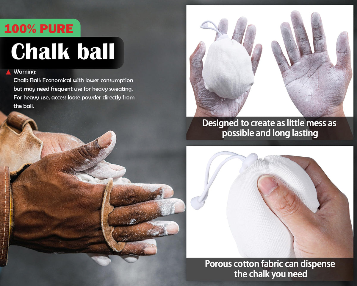 MIUONO Chalk Ball, Chalk for Rock Climbing and Gymnastics, Weightlifting Gym Workouts, Billiards, 2.3oz Chalk Ball with Refillable Chalk Socks 4 Pack