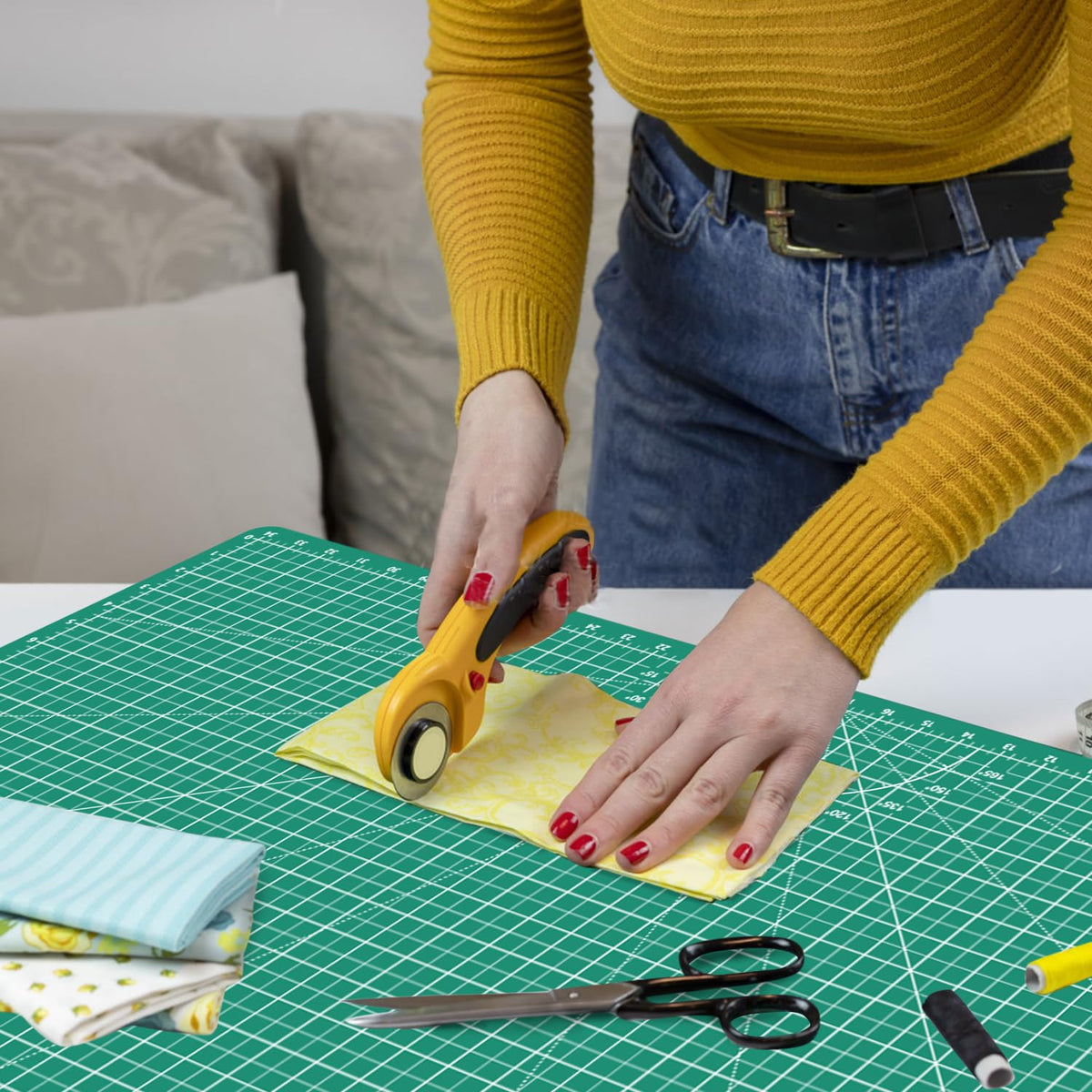 Headley Tools Thickened 36 x 48 Inch Self Healing Sewing Cutting Mat, A0 Rotary Cutting Sewing Mat for Crafts, Double Sided 5-Ply Table Cutting Board for Fabric Quilting Leather Hobby, Green