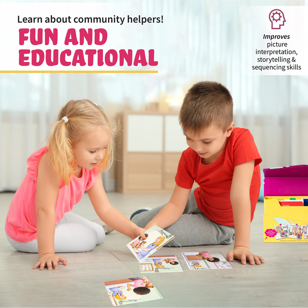 SPARK INNOVATIONS Kids Story Cards Sequence Game Large Storytelling and Sequencing Cards. Community Helper Stories for Sentence Building Educational Picture Card Games