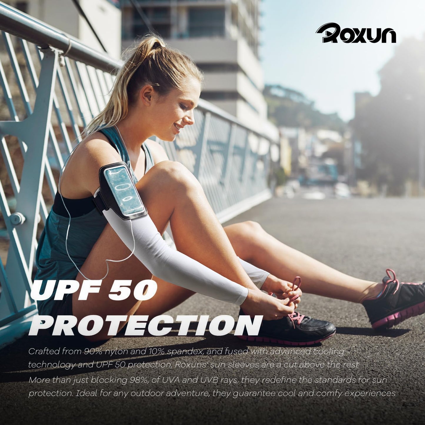 ROXUN 2 Pairs Arm Sleeves, Cooling UV Sun Protection Sports Compression for Men/Women Black+White