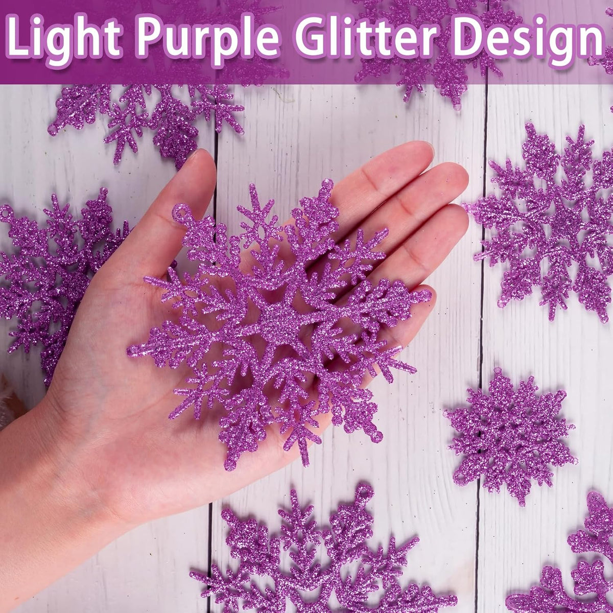 Skiennix 36pcs Christmas Light Purple Snowflake Ornaments - Plastic Hanging Decor for Holiday Home & Parties