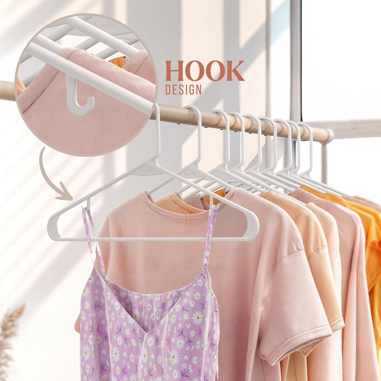 Skiennix Plastic Hangers 50 Pack - Space-Saving Clothes Hangers for Closet Organization | White