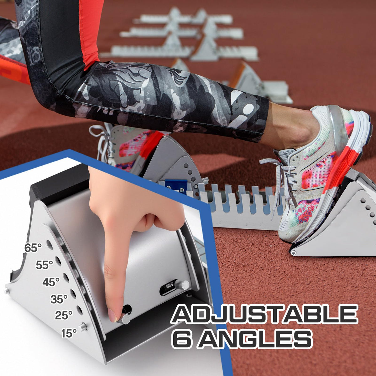 VioraWhite 25.2 Inch Starting Block 6 Angle Adjustable Track and Field Starter Sprinter Pedals Aluminum Alloy Track Blocks for Cinder Plastic Runway Athletes Runners, Blue