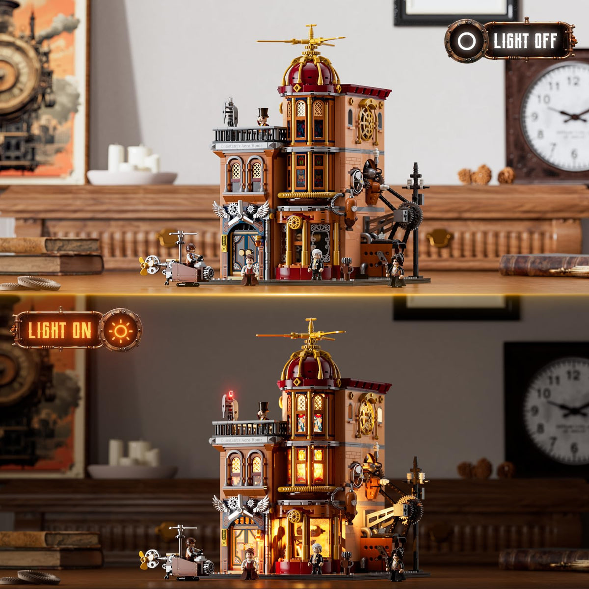 Lumibricks Steampunk Flying Club Lighting Building-Bricks Set - 1871 Pcs Modular Building Blocks Display Collectible Set for Adults