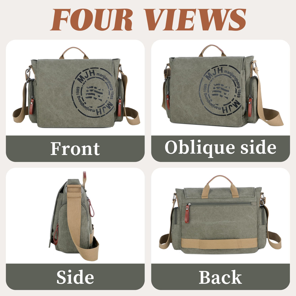 FSD.WG Satchel Messenger Bag for Men Canvas,Travel Shoulder bag 13.5" Laptop Bags