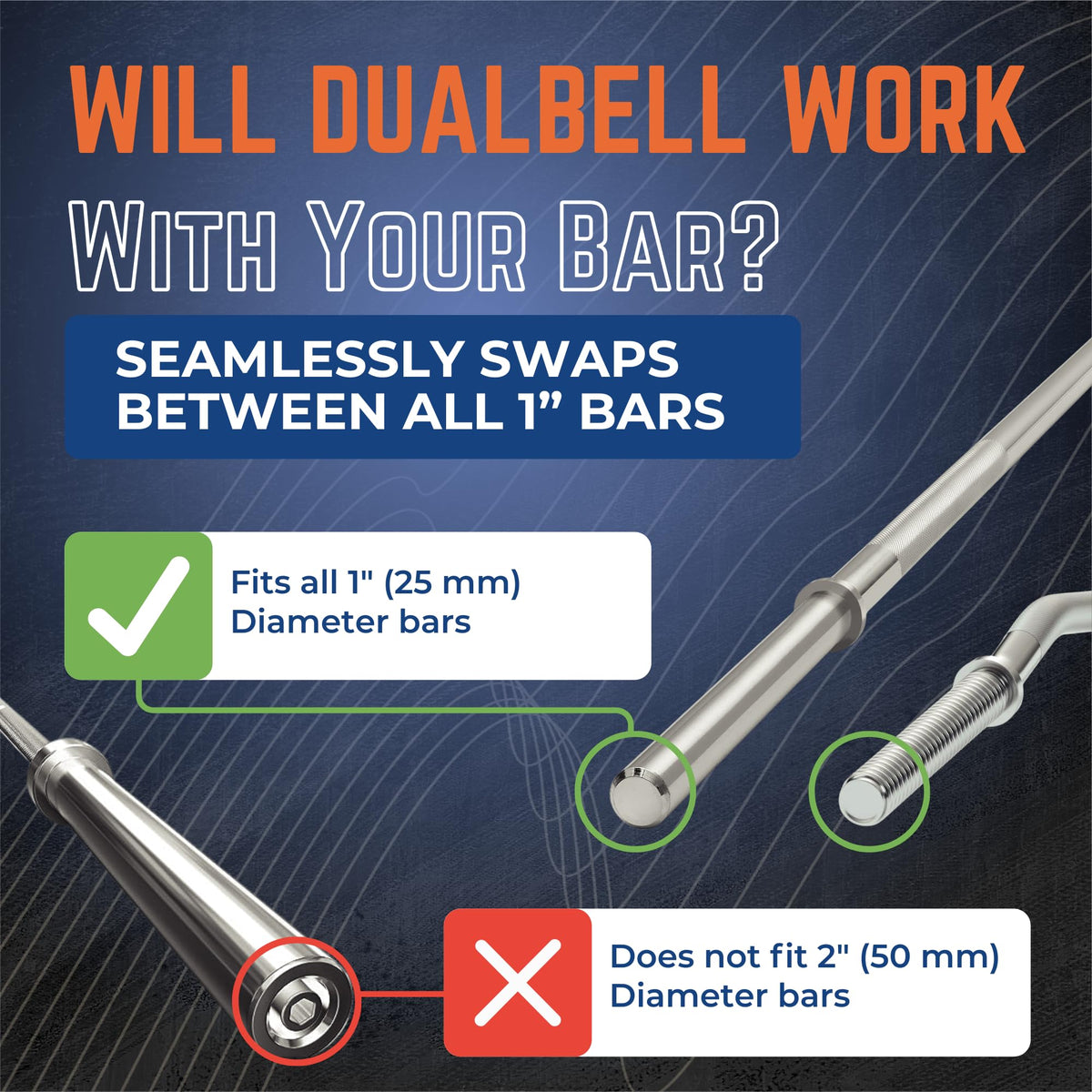 Dualbell Dumbbell Converter- Black w/Green Weight Collars- for 1" Standard Bars, Up to 100lb Capacity - Dumbbell Barbell Converter Home Gym Equipment, Versatile Weight Lifting Set, Suitable for Men and Women
