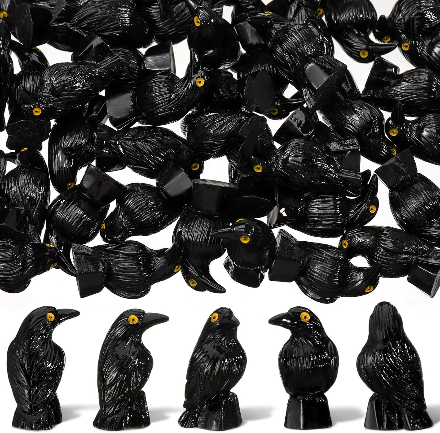 Regine Switzerland Miniature Crows Decor - 150 Pcs Black Resin Raven Figurines for Spooky Holiday Scenes