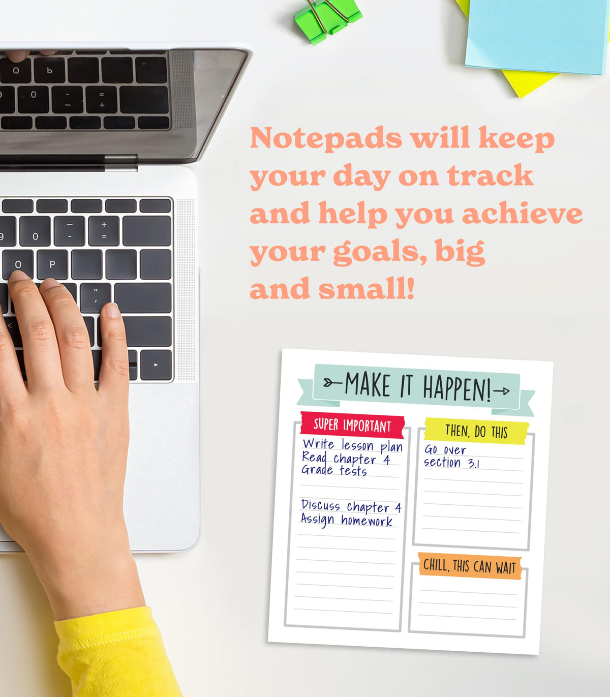 Carson Dellosa Aim High Notepad 3-Pack Set, Note Pads for To Do List, Goals, Checklist, and Classroom Organization Stationary, Desk Accessories and Office Supplies