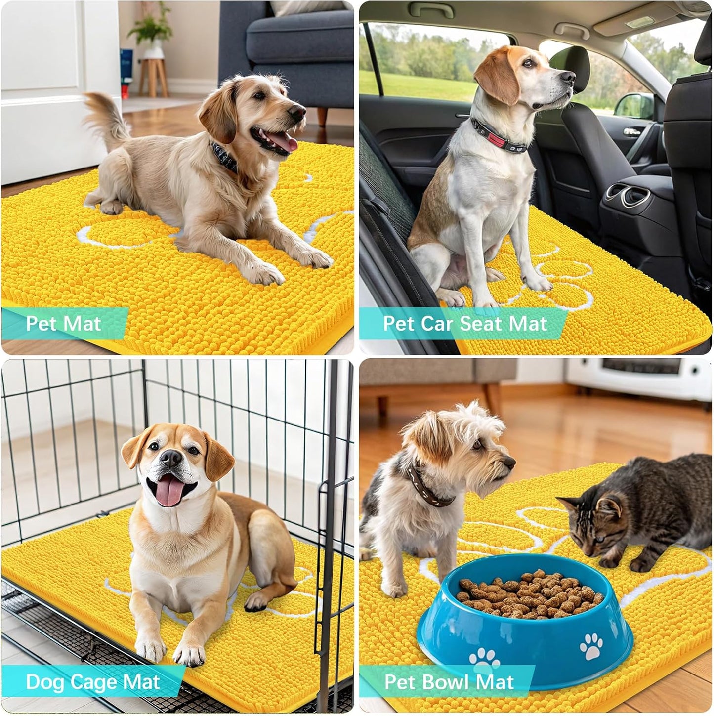 OLANLY Dog Door Mat - Absorbent Non-Slip Muddy Paws Mat | Quick Dry Chenille, 48x30, Yellow