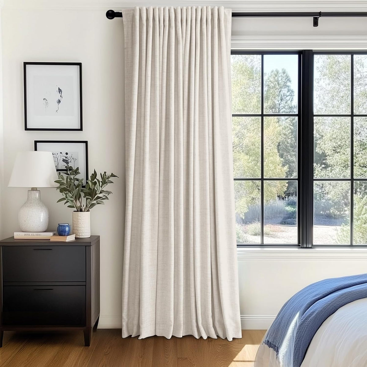 Skiennix 100% Blackout Linen Curtains - Thermal Insulated Drapes for Bedroom | 100" W x 96" L, Cream