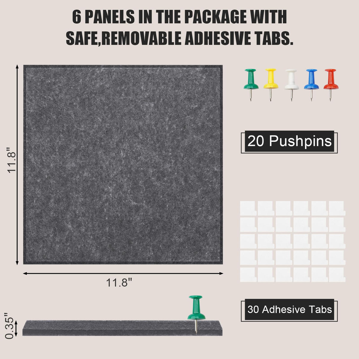 Large Cork Board Alternative 36" X 24" Bulletin Board - 6 Pack Removable Felt Wall Tiles, Cork Wall Tiles Bulletin Board Home Office Essentials - Dark Gray