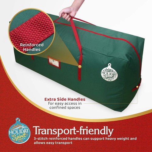 HOLIDAY SPIRIT Heavy Duty Canvas Christmas Tree Storage Bag - Waterproof, Reinforced Handles, Dual Zipper for 9 Ft Tree - 600D Oxford Material, Green