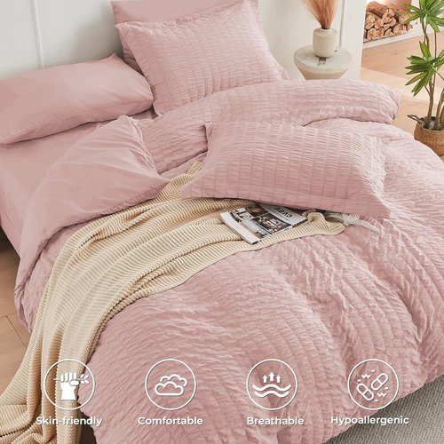 HYMOKEGE Rose Gold Twin XL Comforter Set - 5-Piece All-Season Luxury Bedding Set with Sheets & Pillowcase