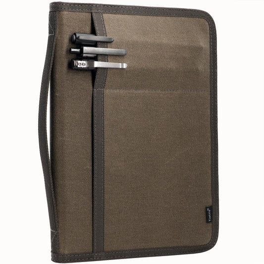 Tintris A5 YKK Zipper Journal Cover for 5.5 x 8.25 Moleskine Cahier Notebook Sketchbook, Classy Waxed Canvas Cover for A5 Planner with Pen Holder, also for 5 x 8 Legal pads, Water Resistant, Olive