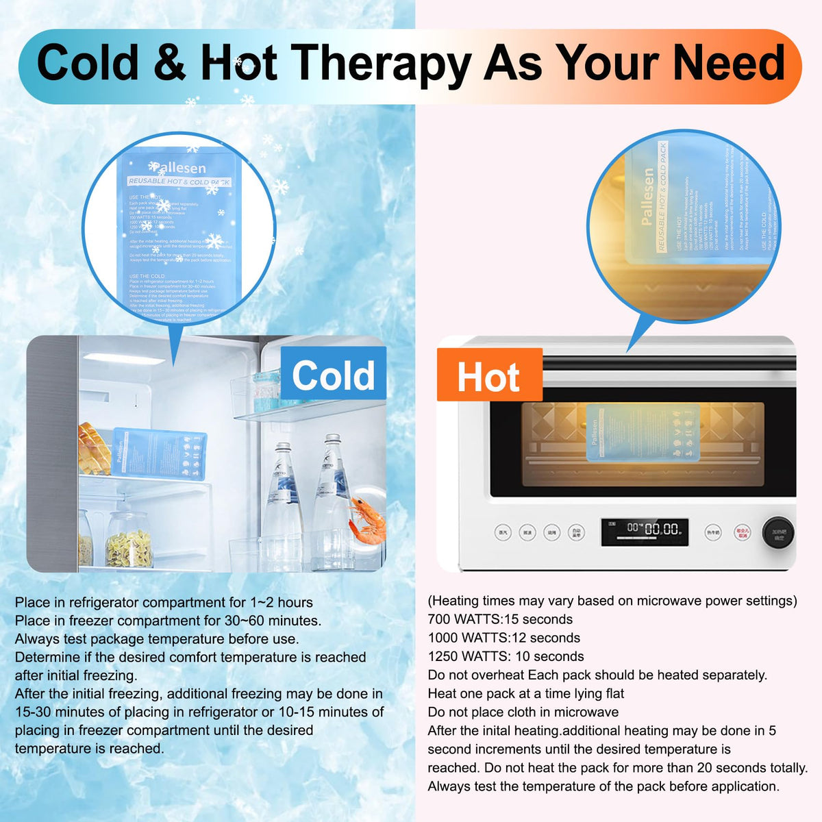 Pallesen Ice Packs, Ice Packs for Injuries Reusable, Cold Packs for Injuries, with Wrap, Flexible Therapy, Soft Gel Pack, Cold Compress for Pain Relief, Blue