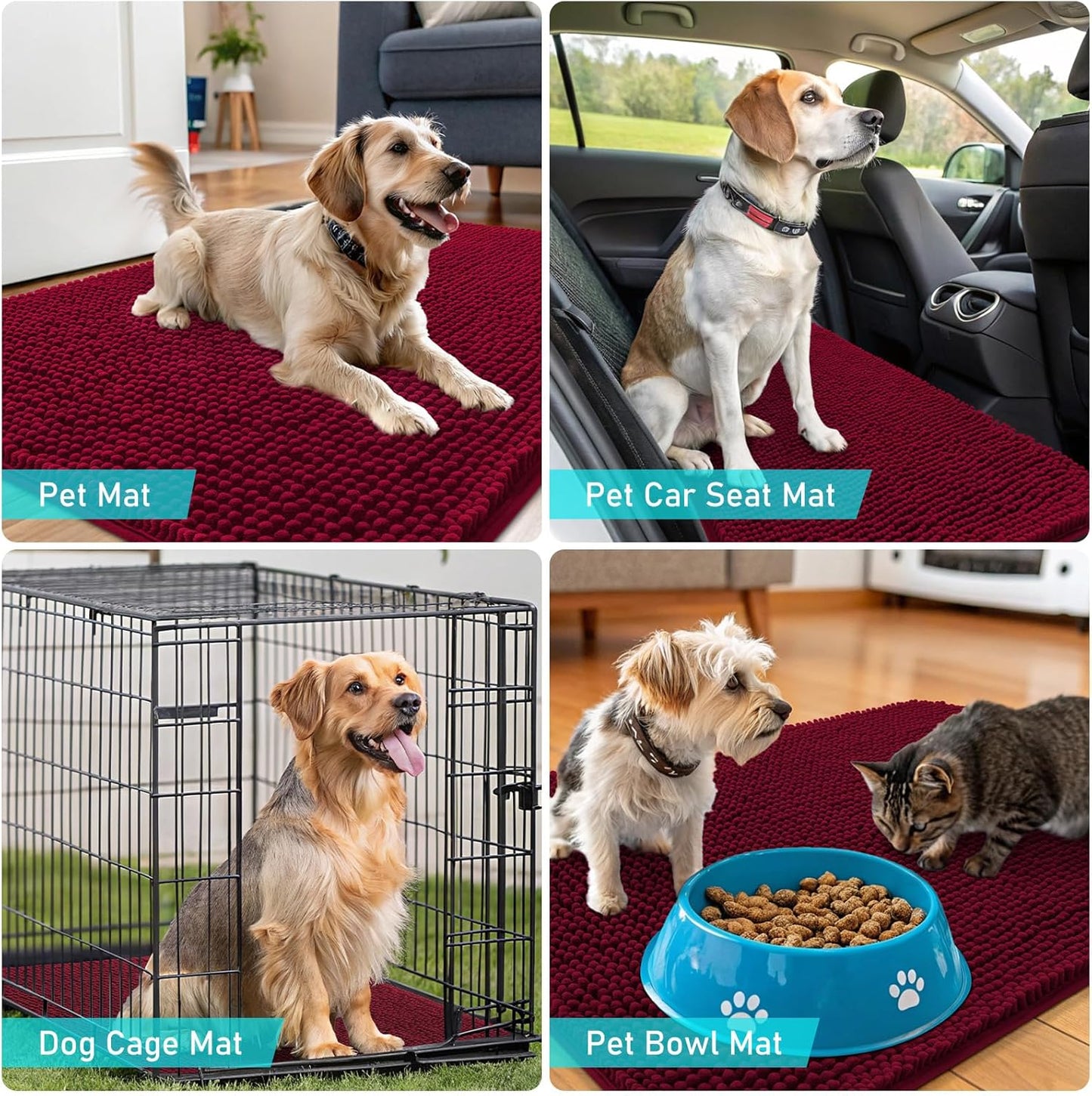 OLANLY Dog Door Mat - Absorbent Non-Slip Washable Doormat for Muddy Paws | 59x35 Inches, Burgundy