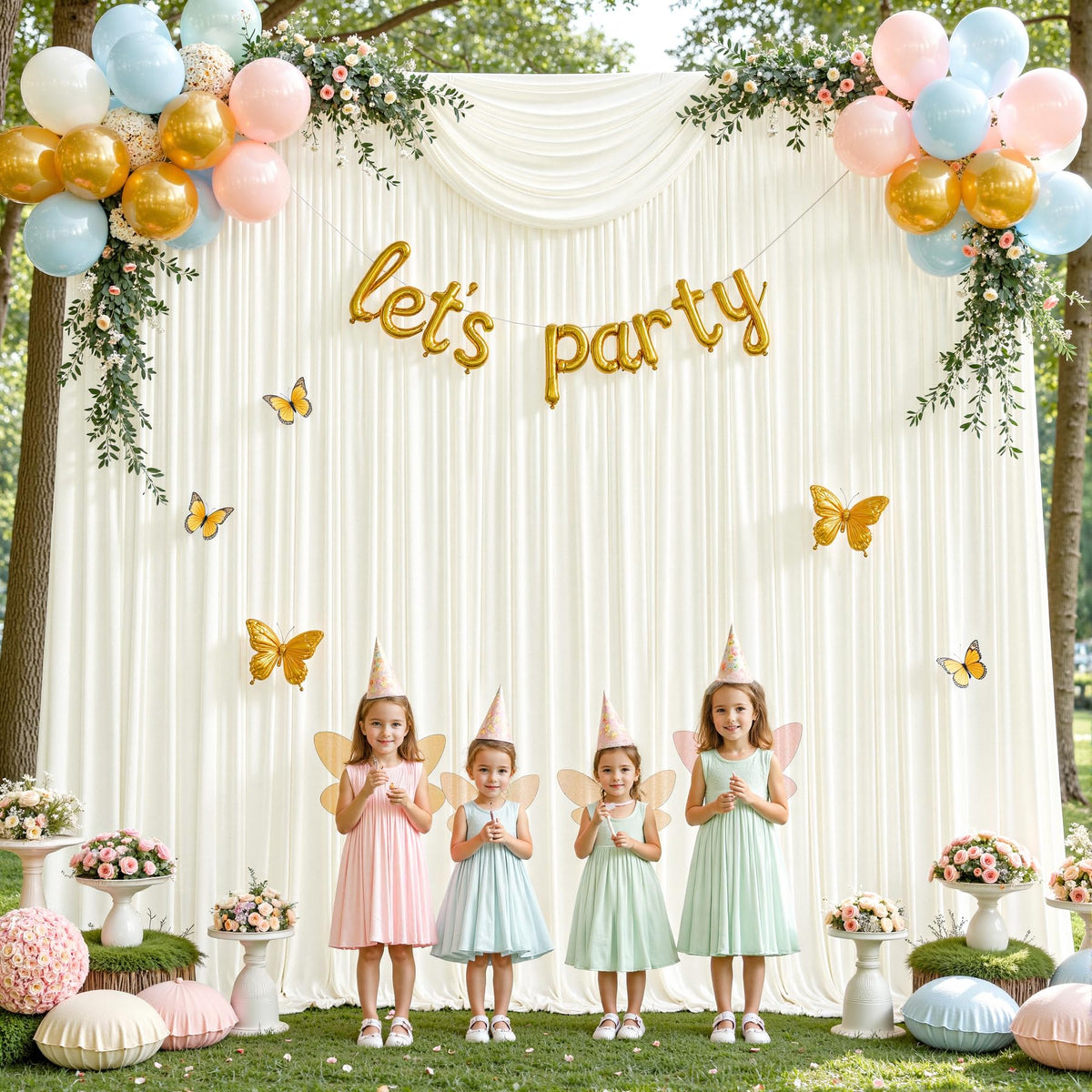 8 x 10ft Ivory Backdrop Curtains for Baby Shower Photo Background Curtains Wrinkle Resistant Backdrop for Party Photoshoot Polyester Curtains Drapes for Wedding Birthday with Rod Pocket, 2 Panels