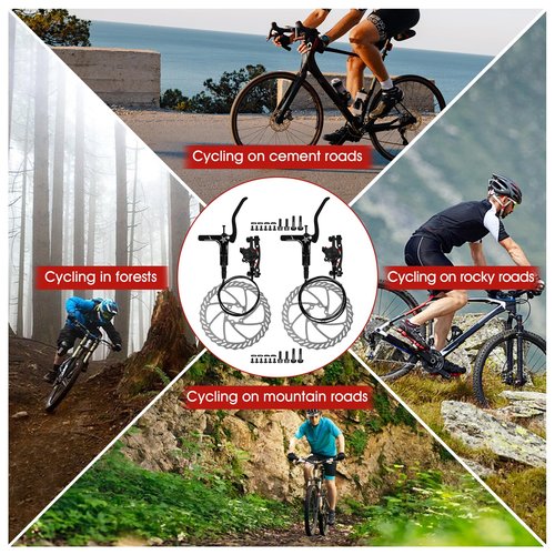 Hydraulic Brakes, MT200 Hydraulic Brakes for Ebike, 160mm/6.3-in Discs Bike Parts Dual-Piston Hydraulic Disc Brake Kit Aluminum Alloy Parts with Tools, Folding Bike/Ebike/Scooter/Fat Bike