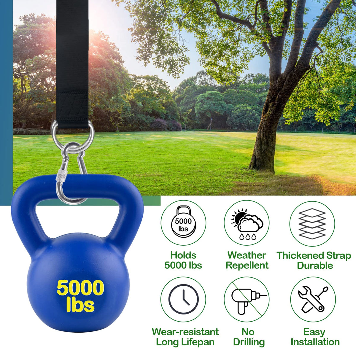 Veriluck Tree Swing Straps Hanging Kit - 3FT/8FT/15FT/20FT/30FT, Strong & Durable - Holds Up to 5000lbs - Adjustable Tree Swing Straps Fit for All Swings, Hammocks, Safer & Easy Installation (15 FT)