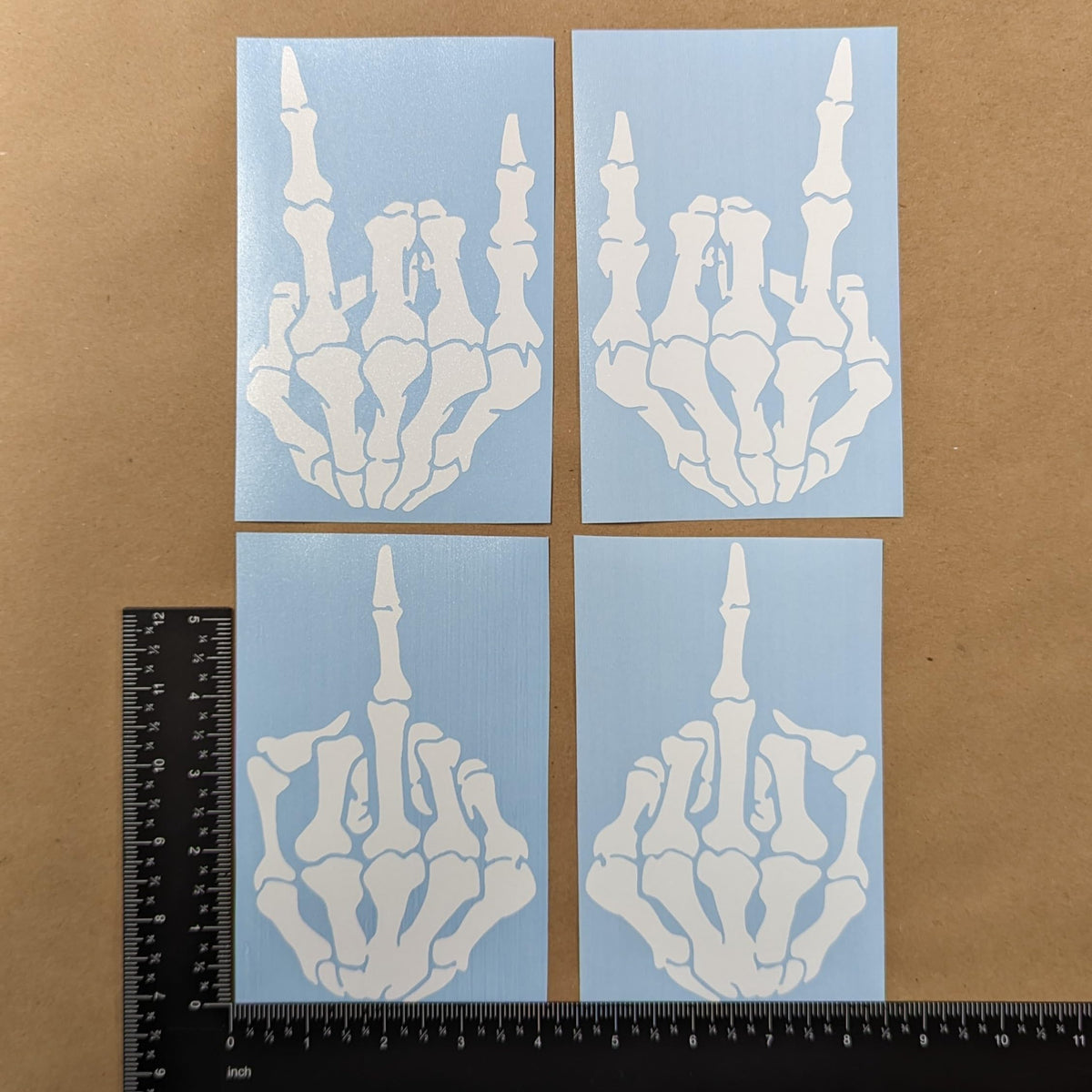 Skeleton Hands 4 Pack: Rock on Skeleton Hand Left and Right, Rock N Roll Gesture Decal, Skeleton Finger Decals (Large ~6", White)