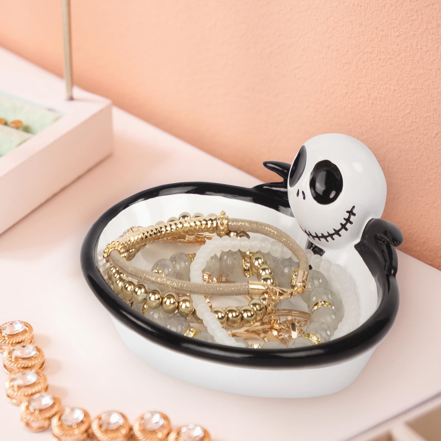 Disney Nightmare Before Christmas Soap Dish - Black & White Resin Sponge Holder/Jewelry Dish Features Jack Skellington - Bathroom Décor