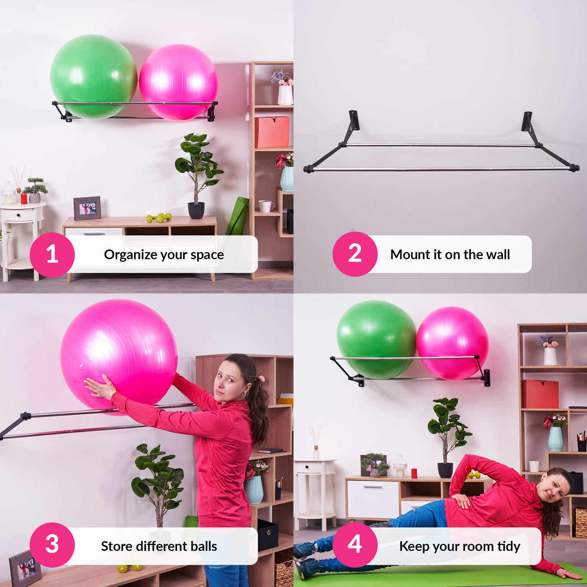 Exercise Ball Holder | Organize Your Space | Wall Mounted Rack | Yoga Ball Holder | Exercise Wall Mount | Fitness Therapy & Stability Rack | For Gyms, Studios, Home Gyms