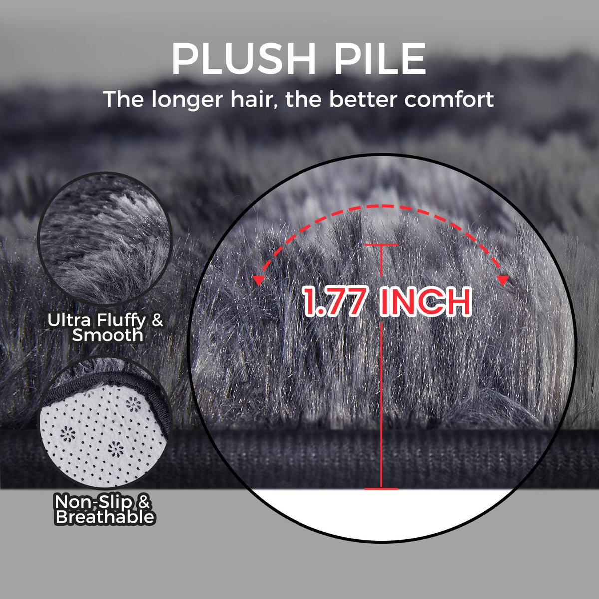 5X8 Ultra Soft Rug for Living Room, Fluffy Shag Area Rug for Bedroom, Modern Shaggy Carpets Fuzzy Rug for Teens Dorm Nursery Home Decor Aesthetic, Upgrade Anti-Skid Durable, Tie Dye Black and Grey